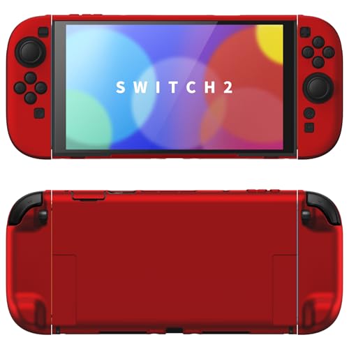 PlayVital Hard Case for Nintendo Switch 2 with Extra Stand & Thumb Grip Caps | Split Design, Dockable Protective Full-Body Shell Cover for Nintendo Switch 2 | Solid Color Series (Scarlet Red) - color: Scarlet Red