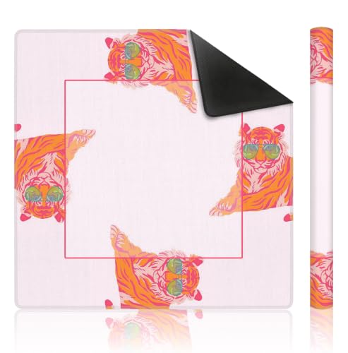 Preppy Pink and Orange Tiger Mahjong Mat 31.5 x 31.5 Inch, Maximalist Funky Y2k Tiger Non-Slip Noise Reduction Mahjong Table Mat for American Mah Jong Poker Card Board Games Dominoes - color: Pink Orange Tiger