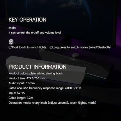 Computer Speakers, Gaming Soundbar for PC, USB Speakers, RGB Touch Lights | USB-A Powered 3.5mm Input, Compact Plug-and-Play for Desktop Laptop Monitor, Sound for Desktop, Laptop & Monitor