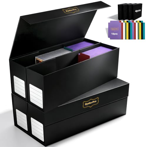 Trading Card Storage Box with Magnetic Closure for Toploaders, 2 Pack | Bulk Commander Deck Box Fits 2400+ Sleeveless with 14 Colorful Dividers & 4 Foam Stoppers for MTG, TCG, Sports Game Cards