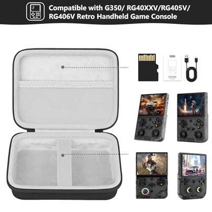 Supmay Hard Carrying Case for G350/RG35XX Pro/RG40XXV/RG405V/RG406V Retro Handheld Game Console, Retro Game Travel Storage Holder with Mesh Bag for SD Card, USB Charging Cable, User Manual, Black - color: Black