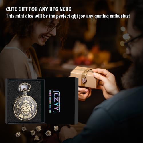 CZYY Mini Metal Polyhedral Dice Set, 6 mm Dice with Watch Shell Case | 7 Micro Metal Dice, Zinc Alloy, Pocket Watch Shell Case, RPG Gift, For Travel Games, Desk Displays & Dice Collections