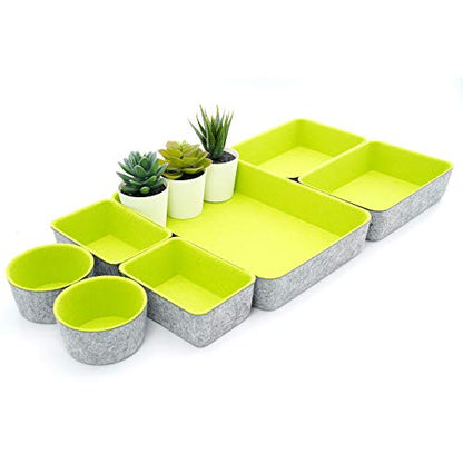 Felt Drawer Organizer Bin 7 pc Green Desk Nightstand Catchall Tray - color: Green