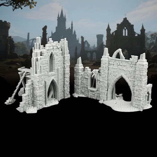AUSPDICE Fantasy Gothic Ruined Building Set, 25mm Modular RPG Terrain | 1:64 Unpainted Ruined Walls & Scaffolding, DND Terrain for Dungeons and Dragons, TTRPG Battle Maps, Dungeon Masters-AF1119