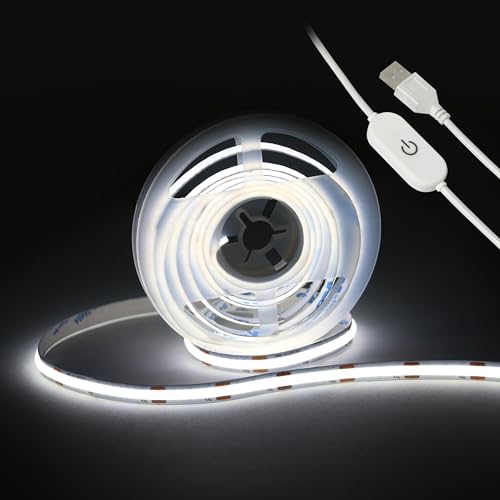 LED Strip Lights,5V USB COB Touch Dimmable 6000K White(6.56ft/2m) | 640 LEDs, Strip light 10W, Flexible, For Bedroom Kitchen DIY Lighting Room Decor TV 3D - color: 6.56FT/6500K