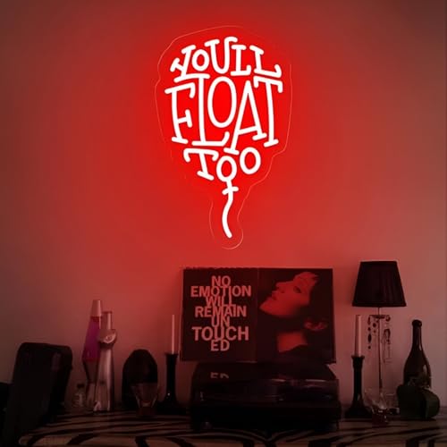 Float Too Neon Sign Horror Movie LED Light, Gothic Wall Decor for Game Room, Man Cave, Home Theater, Haunted House, Escape Room, Party or Club, Gift for Horror Fans, 15"x9.4" - color: Float Too
