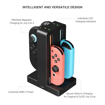 Joycon Charger Dock for 4 Switch Controllers, Charger Dock Compatible with Nintendo Switch & OLED Model Joycons, Joycon Charger Stand Station with Charging Cable
