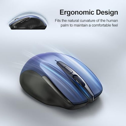 TECKNET Wireless Mouse Rechargeable, 2.4G Computer Mice with USB-A Receiver | 2.4G Connection, 800mAh Battery, 3X Faster Charging, Silent Click, 6-Level 4800 DPI, Ergonomic Design for All-day Comfort - color: Blue