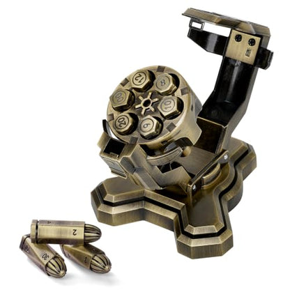 Bullet Nest Revolver Dice Set – Premium 7-Piece Zinc Alloy Polyhedral Dice with Spinning Revolver Cylinder Case, Collectible DND Dice Gift for Dungeons & Dragons, RPG & Tabletop Gamers (D00, Bronze) - color: Bronze, style: D00