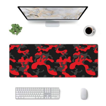 Gaming Mouse Pad, Large Red and Black Camouflage Mousepad Laptop, Extended Camo Mouse Mat, Long XL Waterproof Keyboard Pads, Big Non-Slip Mousepads for Game Office Home, 31.5 x 11.8 in - color: Red and Black Camouflage