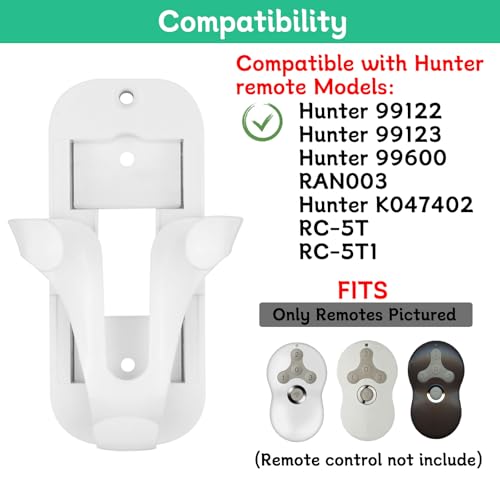 Wall Mount Bracket for Hunter Remote 99122, 99123, 99600, RAN003, K047402 | Ceiling Fan Remote Control Holder with Screws, Easy Installation - Only Remote Holder