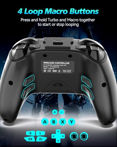 YIONON Wireless PC Controller with Hall Effect Joysticks and Triggers | Bluetooth Controller for Windows PC/Switch/Android/Mobile/TV/iOS/MAC with Loop Macro, Vibration, Turbo, Motion Control - color: Whole Black