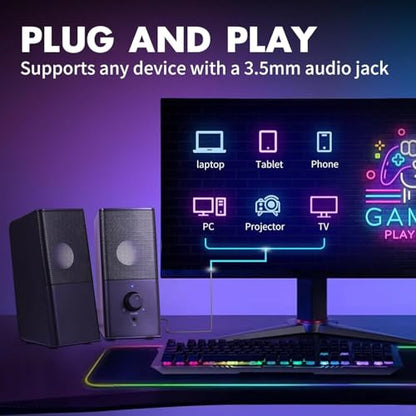 PC Speakers -USB-Powered Computer Speakers for Desktop PC with Volume Control, Gaming Speaker with 3.5mm Aux Multimedia for Laptop/Desktop/Tablets/Phone