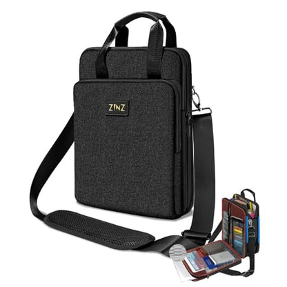 ZINZ Laptop Shoulder Bag 12.3-13 inch Case Sleeve, Expandable Handbag with Valuables Compartment Compatible with MacBook Air/Pro/Neo 13", iPad 12.9"/13"/11", Shockproof,Black - color: Black