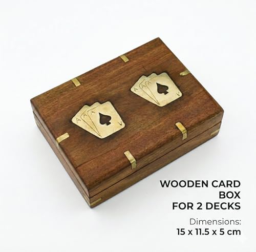 Playing Cards Holder, Handmade Wooden Card Storage Box with Brass Inlay Design, Anniversary Birthday Gifts "Made in India" (Design 2) - color: Design 2