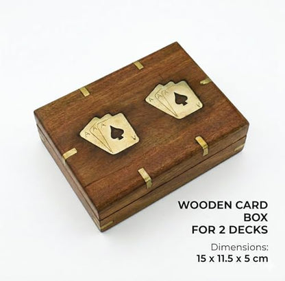 Playing Cards Holder, Handmade Wooden Card Storage Box with Brass Inlay Design, Anniversary Birthday Gifts "Made in India" (Design 2) - color: Design 2