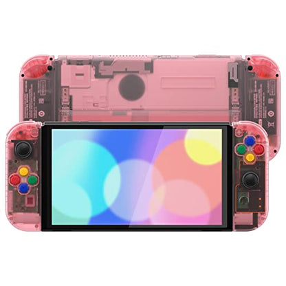 eXtremeRate DIY Full Set Shell for Nintendo Switch OLED, Replacement Console Back Plate & Kickstand, Custom NS Controller Housing with Full Set Buttons for Nintendo Switch OLED - Clear Cherry Pink - color: Clear Cherry Pink