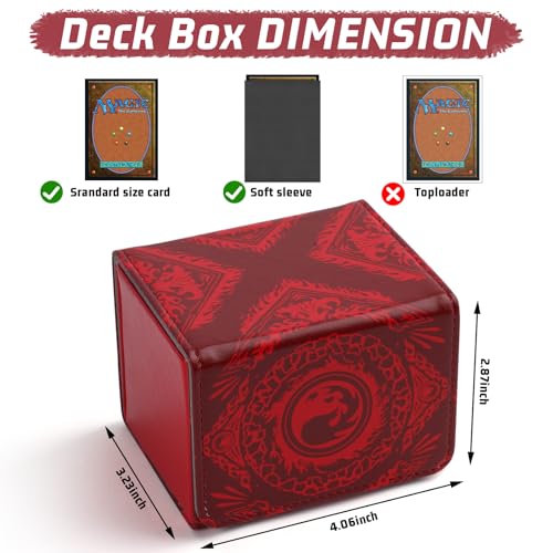 Deck Box for MTG Cards, Trading Commander Deck Case Holds 120+ Sleeved Cards, PU Leather Magnetic Collectible Card Storage Box Fits for TCG Magic Card (Red) - color: Red