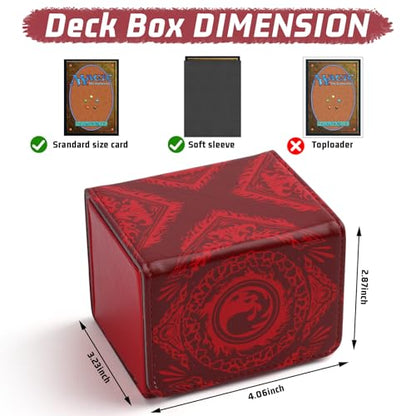 Deck Box for MTG Cards, Trading Commander Deck Case Holds 120+ Sleeved Cards, PU Leather Magnetic Collectible Card Storage Box Fits for TCG Magic Card (Red) - color: Red