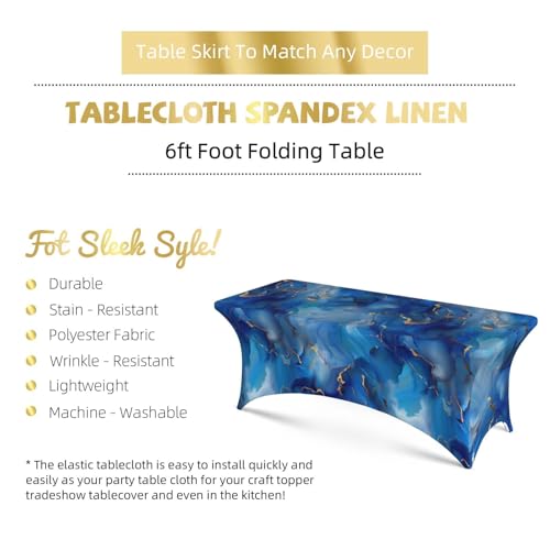 Famame Ink Blue Marble Texture Rectangular Fitted Tablecloth- 6Ft Stretch Spandex Table Covers Patio Design Tablecloths for Wedding Banquet Party (72Lx30Wx30H) - color: Ink Blue Marble, size: 3" x 1" (Rectangular)