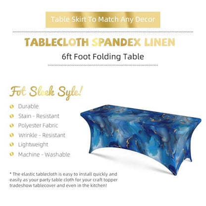 Famame Ink Blue Marble Texture Rectangular Fitted Tablecloth- 6Ft Stretch Spandex Table Covers Patio Design Tablecloths for Wedding Banquet Party (72Lx30Wx30H) - color: Ink Blue Marble, size: 3" x 1" (Rectangular)