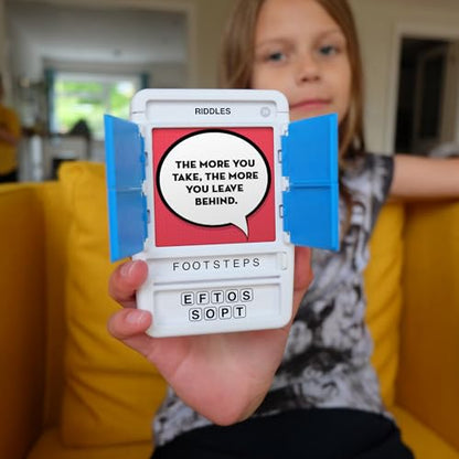 Riddles Travel Game - Guess 100 Riddles | Flash Cards with Slide Reveal Case | Card Game, Gift, Stocking Stuffer | Fun for Kids and Adults | Ages 6+ - style: Riddles