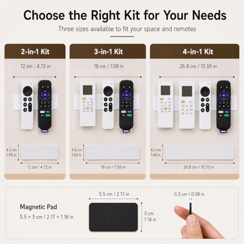Magnetic Remote Control Holder Kit, Self-Adhesive Wall Mount Organizer for TV & AC Remotes, Flexible Magnetic Strip with Metal Plate, No-Drill, Fits Flat & Curved Surfaces (2 Pack, 2-in-1) - color: 2 Pack, 2-in-1 Kit