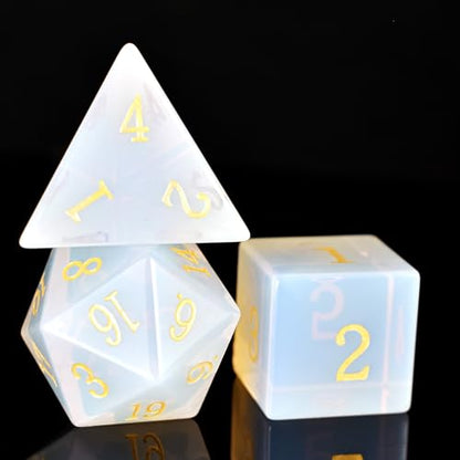 RULE DICE Opal Gemstone DND Dice, Dungeons and Dragons Dice Set 7PCS Polyhedral Gem Stone Dice Set D4 D6 D8 D10 D% D12 D20, RPG Dice D&D - color: Opal