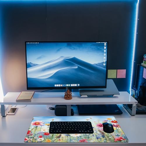 Large Gaming Mouse Pad, Colorful Wildflowers in Field Desk Mat, Watercolor Flowers Desk Pad, 31.5"x15.7" Extended Big Computer Keyboard Mouse Pad with Non-Slip Base and Stitched Edge - color: Colorful Wildflowers in Field