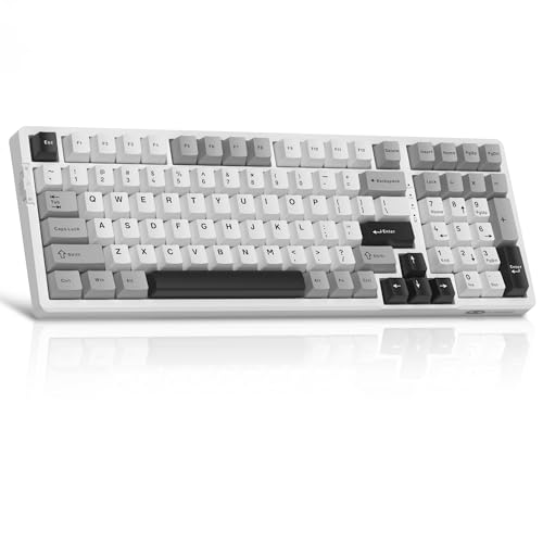 MageGee LIGHT100 Wireless Creamy Keyboard, Gasket Structure Hot Swappable, Tri-Mode 2.4G/USB-C/BT5.0 RGB Backlit Mechanical Gaming Keyboard for Win/Mac/PC, PBT Keycap, 4000mAh Battery, Grey - color: Grey Black/Blue Whale Switch