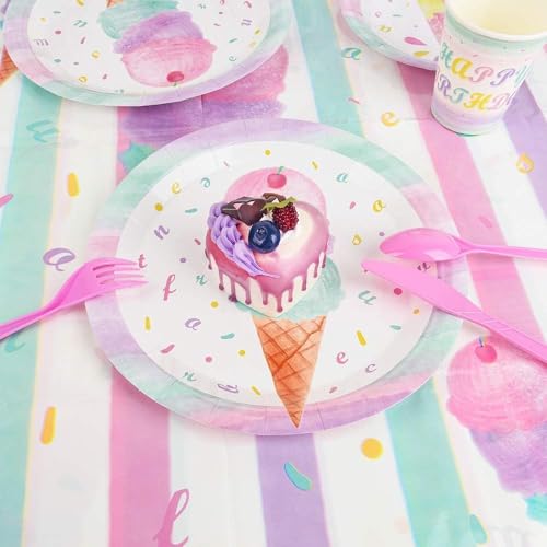 WERNNSAI Ice Cream Tablecloth - 1 Pack 108"x54" Sprinkle Table Cover | Sweet One Birthday Baby Shower Supplies, Summer Popsicle Theme Plastic Table Cloths for Kids Girls - color: Pink