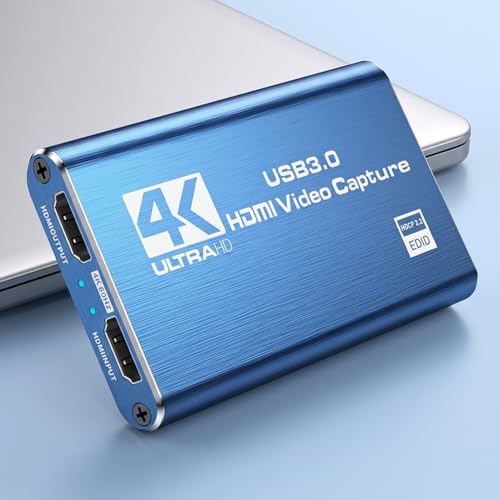 4K HDMI Video Capture Card,USB 3.0 Capture Card for Streaming & Gaming,1080P 60FPS Video Captures Device - Plug and Play(Blue) - color: blue