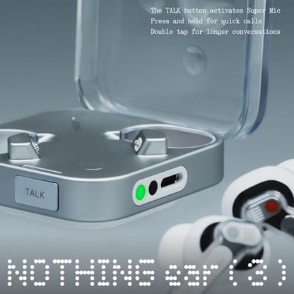 Nothing Ear (3) Wireless Earbuds Super Mic 45dB Hybrid Active Noise Cancelling Bluetooth Headphones Hi-Res 6 Mics, 12mm Dynamic Bass Boost, Dual Connect ANC Sport Ear Buds for iPhone Android, White - color: White