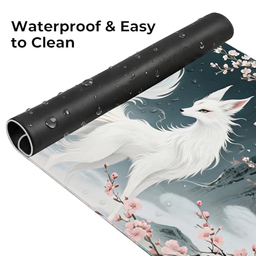 Large Fox Mouse Pad, Chinese Landscape Gaming Desk Mat 31.5X15.7 | HD Print, Non Slip Rubber Base, Waterproof Fabric Top, Stitched Edges, Ideal Gift for Dorm, Home, Office & Back to School - color: Pink