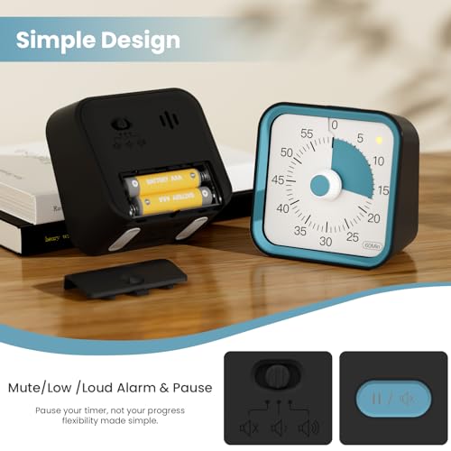 Visual Timer for Kids, Cute Timer with Pause Function, Black | Time Management for Classroom, ADHD, Kitchen, Toddlers, Study, Alarm 3 Volume Levels, Light Indicator, Easy to Use - color: Black