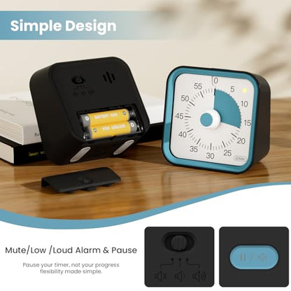 Visual Timer for Kids, Cute Timer with Pause Function, Black | Time Management for Classroom, ADHD, Kitchen, Toddlers, Study, Alarm 3 Volume Levels, Light Indicator, Easy to Use - color: Black