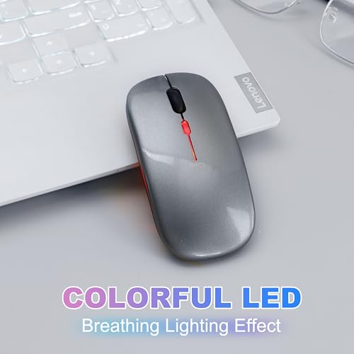 Wireless Bluetooth Mouse, Rechargeable Computer Mouse, Grey | Dual Mode - BT5.2 & 2.4G,Long Lasting,Silent RGB LED Mice,Slim Portable Mouse for Laptop,PC,Tablet,MacBook,iPad,Apple Devices - color: Grey