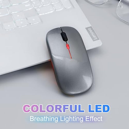 Wireless Bluetooth Mouse, Rechargeable Computer Mouse, Grey | Dual Mode - BT5.2 & 2.4G,Long Lasting,Silent RGB LED Mice,Slim Portable Mouse for Laptop,PC,Tablet,MacBook,iPad,Apple Devices - color: Grey