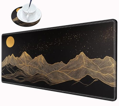 Large Mouse Pad Gaming Desk Pad Black and Gold Mountain Mousepad XXL Desk Mat 31.5''X15.75'' Extended Mouse Mat of Girl Desktop Work Computer - color: Gold Mountain, size: 31.5''x15.75''