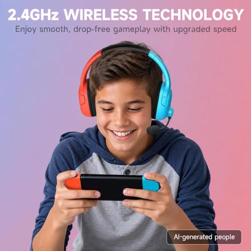 AOC Wireless Gaming Headset for Nintendo Switch 2, Noise Cancelling Mic | Compatible with OLED/Lite, 3.5mm Stereo, Lightweight On-Ear for PS5, PC and Fortnite, Red/Blue