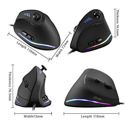 Zeerkeer Ergonomic Vertical Mouse, RGB Wired Vertical Gaming Mouse with Joystick, 10000 Max DPI and 11 Programmable Buttons for Gamers, Computer (Wired)
