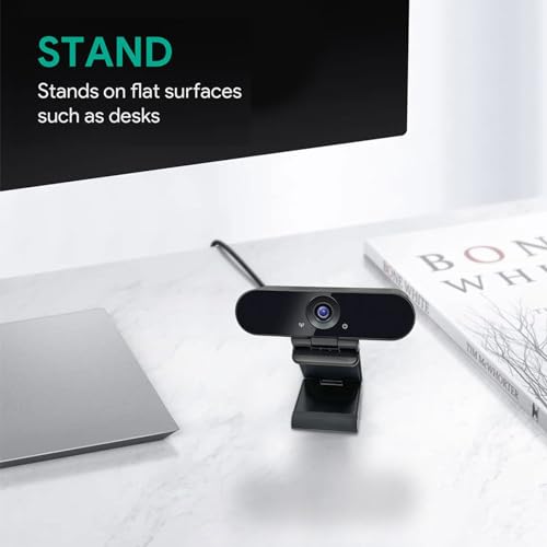 1080p Webcam with Dual Stereo Microphones & Privacy Cover, Full HD USB Desktop Web Computer Camera with Auto Light Correction for Video Conferences, Compatible with Windows & Mac, PC & Laptop