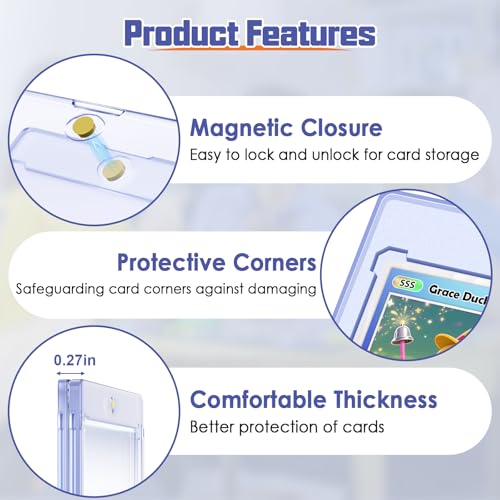 Kitoyz 100 ct Magnetic Card Holder for Trading Cards, 35PT Baseball Card Case Magnet Toploaders Sports Card Protectors with UV Protection Fit for TCG, Game Cards, Football Cards - size: 100P