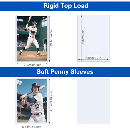 400 Premium Card Sleeves Top Loaders for Trading Cards,35pt Archival Quality Hard Plastic Protectors for TCG OCG Sports Cards Baseball Football Basketball,200 Rigid Toploaders with 200 Penny Sleeves