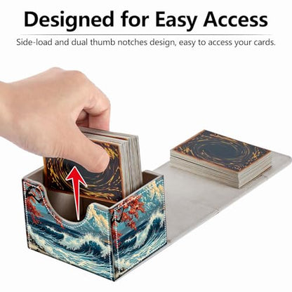 Strong Magnet Card Case Deck Box Mtg Card Box Playing Card Box Magic Deck Box Tcg Up to 200 Cards Creative Pattern Trading Card Storage Box for Collectible Card Games, Great Wave Beach Towel - color: Great Wave Beach Towel