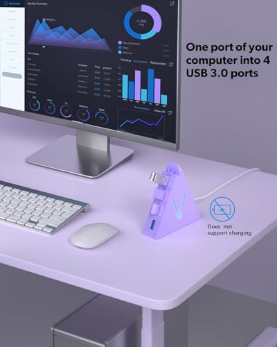 4-Port USB 3.0 Hub Tower with 2ft Cable - USB Splitter for Laptop,PC,PS4,PS5,Xbox,Mouse,Keyboard,Hard Drives,Mobile HDD(Light Purple) - color: LightPurple-A