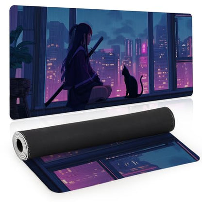 Japanese Girl Gaming Mouse Pad, Big Desk Mat, XL Extended Large Mousepad Non-Slip Rubber Base, Keyboard Mat for Gamers, Computer/Laptop, Office&Home, 31.5x11.8in, Samurai - color: Girl