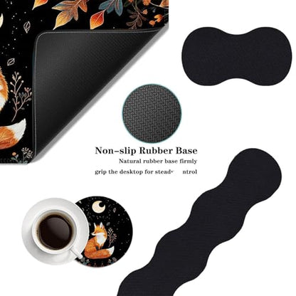 Mouse Pad,Large Desk Mat Set, 4in1 XL Mousepad + Keyboard Wrist Rest+Mouse Wrist Rest+Coaster with Ergonomic Desk Pad for Home Office Table Computer Cover -Cute Fox Moon with Plants - color: Cute Fox Moon with Plants