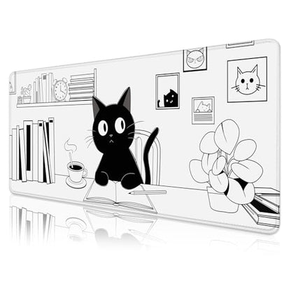 Gaming Mouse Pad for Computer,Large Mouse Pads for Desk Keyboard, Black Anime Cat Desk Mat Laptop,Cute XXL Waterproof Keyboard Pad,Extended Big Non-Slip Rubber Mousepad (Black Cat) - color: Black Cat