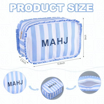Sanwuta 1 Pcs Mahjong Tile Bag with Zipper,Blue,Ruffles | Embroidered Mahjong Case for 166 American Mahjong Tiles (1.2") Portable Bags for Board Game Party Gathering Travel - color: Blue, style: Ruffles